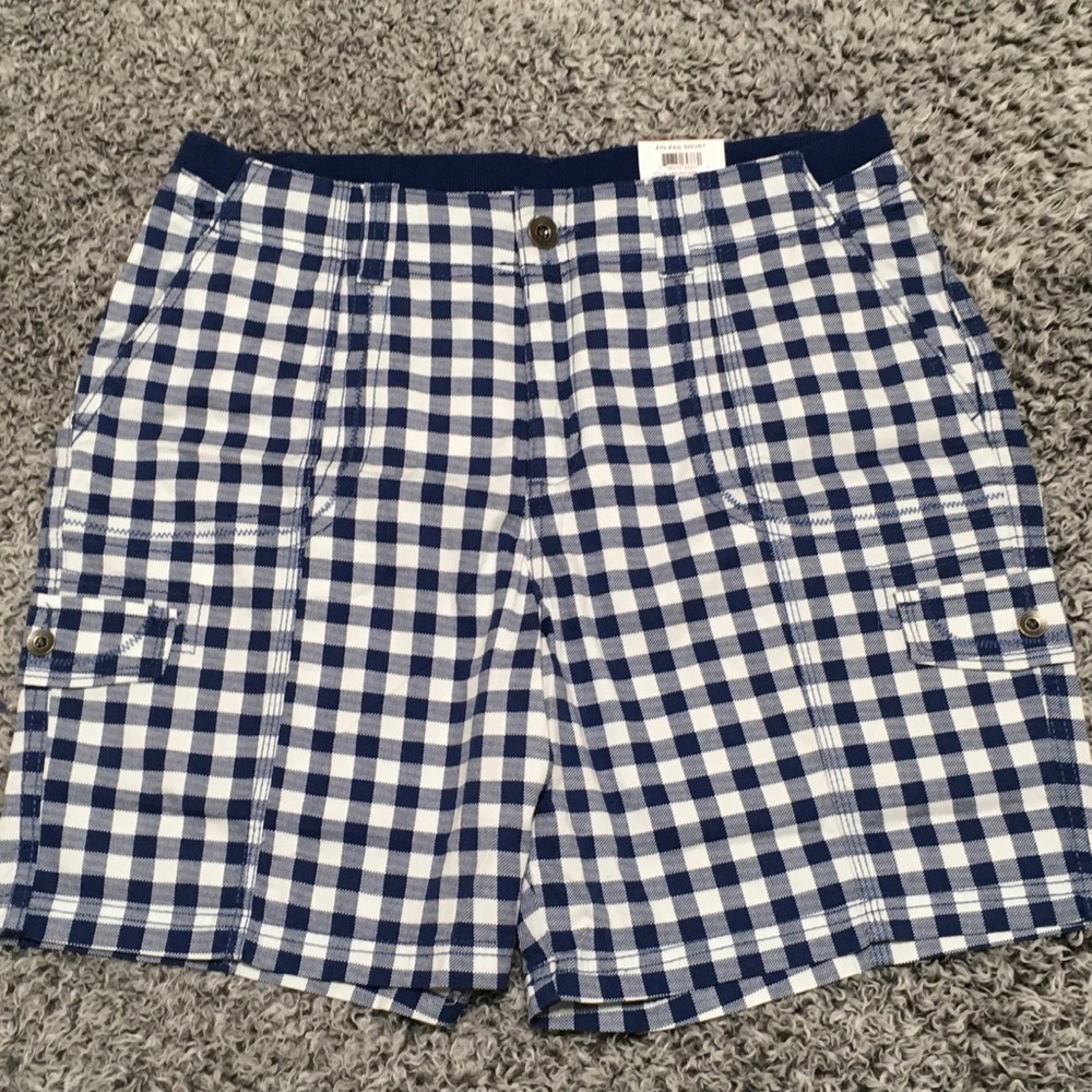 Style & Co. Women's Size 12 Blue Socket Gingham Pattern Mid Rise Zig Zag Shorts